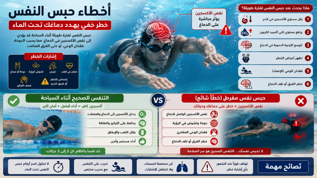أخطاء حبس النفس أثناء السباحة وخطر نقص الأكسجين على الدماغ