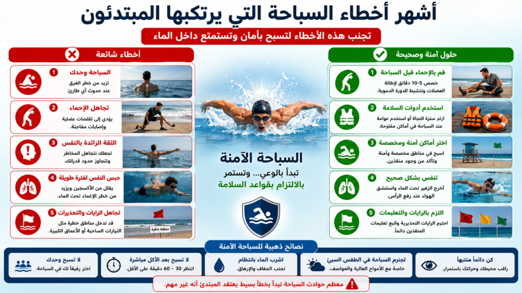 أشهر أخطاء السباحة التي يرتكبها المبتدئون وكيفية تجنبها بأمان