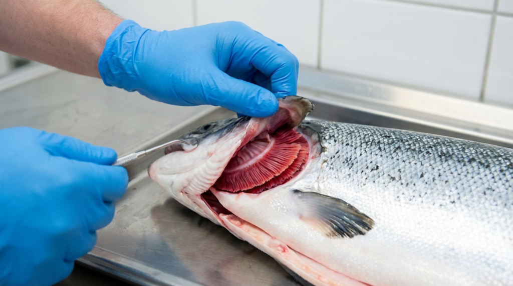 خياشيم سمكة طازجة بلون أحمر قانٍ تدل على حداثة الصيد