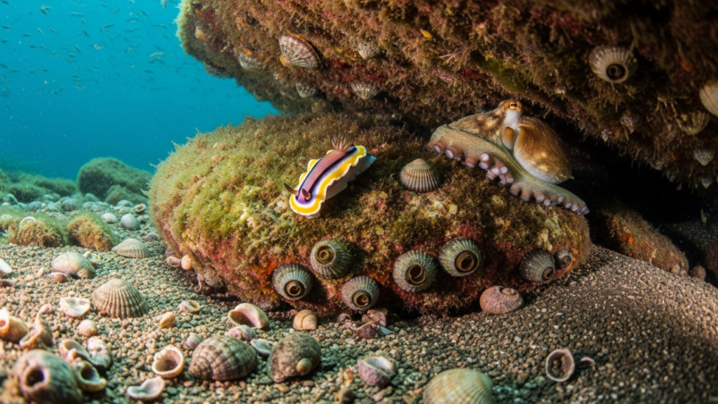 رخويات بحرية قرب السواحل المغربية في بيئة طبيعية