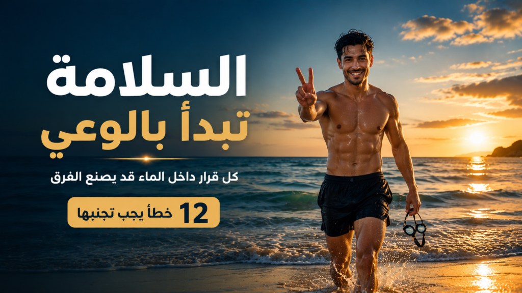 سباح يخرج من البحر بأمان وقت الغروب في صورة توعوية حول السلامة وأخطاء السباحة الشائعة