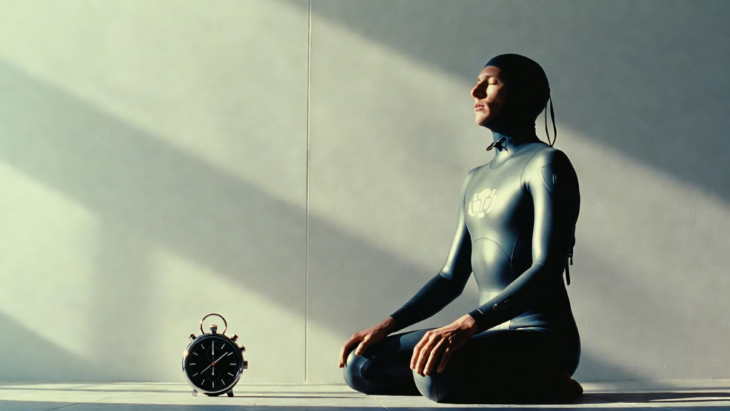 غواص يستعد لتمرين جداول CO2 مع تركيز وتحكم في التنفس