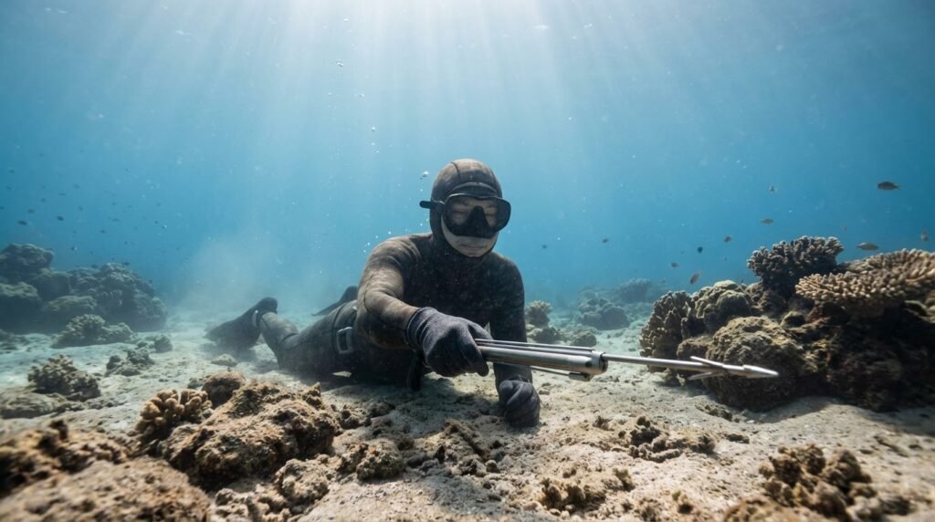 غواص ثابت في القاع أثناء تطبيق الانتظار الصامت