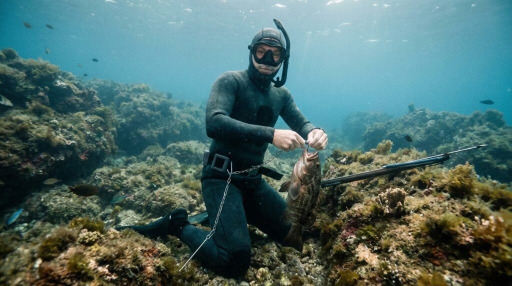 غواص يؤمّن الصيد بحذر في قاع البحر