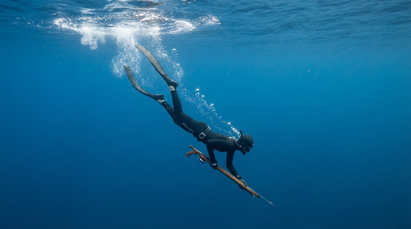 غواص ينفذ غوصة البطة بهدوء استعدادًا للترصد