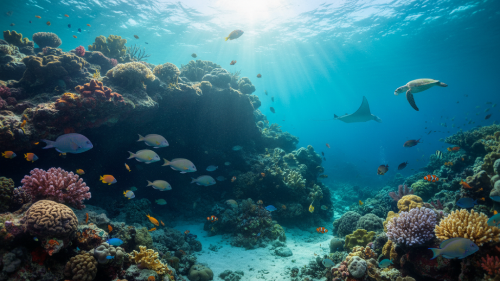 مجموعة أسماك تختبئ بين الصخور