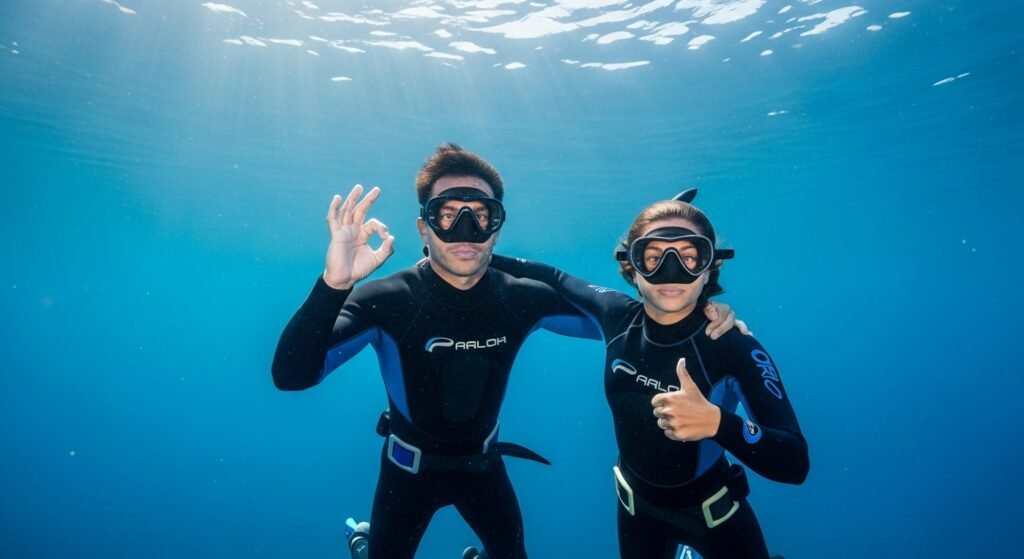 غواصان أحرار في انسجام تام تحت الماء