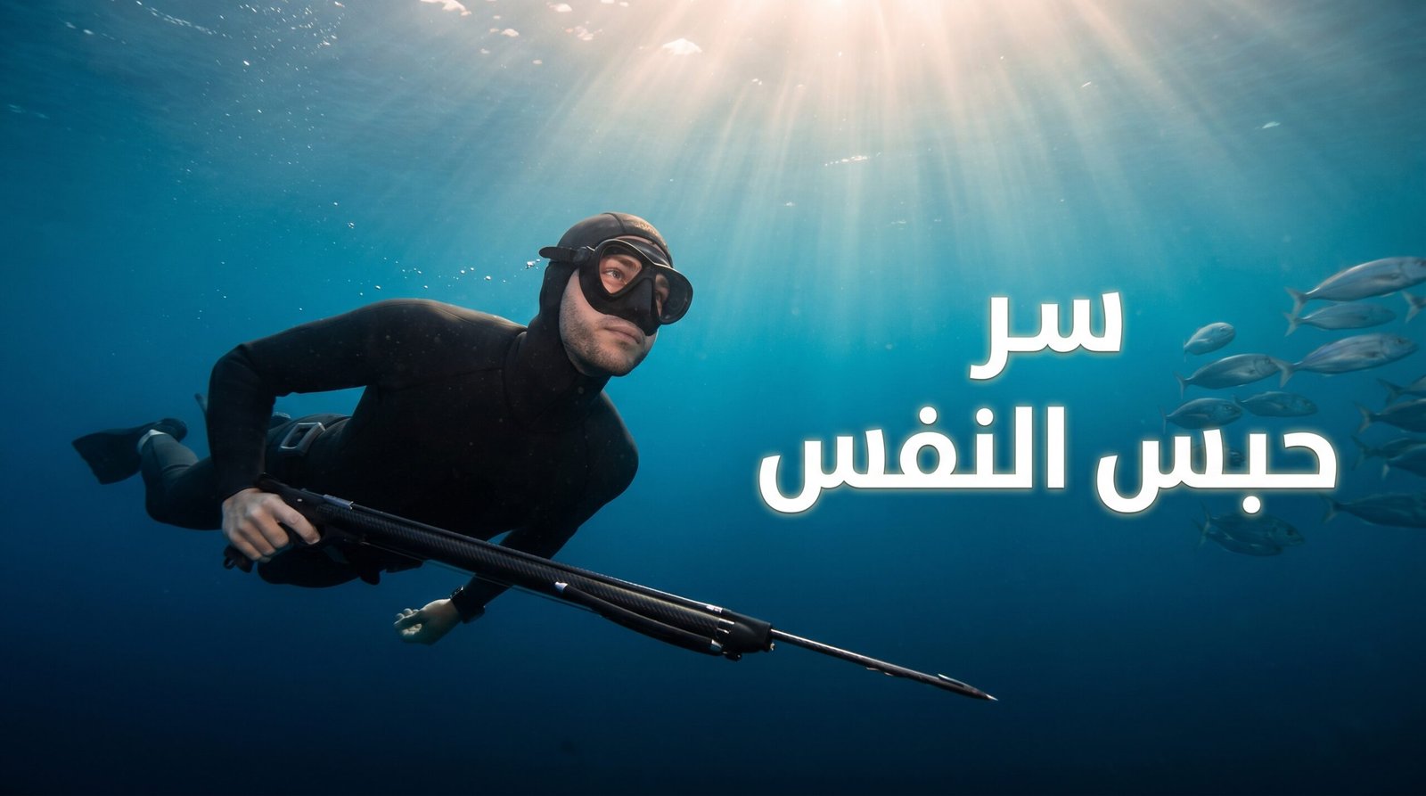 الصيد تحت الماء بالغوص الحر مع التحكم في التنفس وحبس النفس في بيئة بحرية هادئة