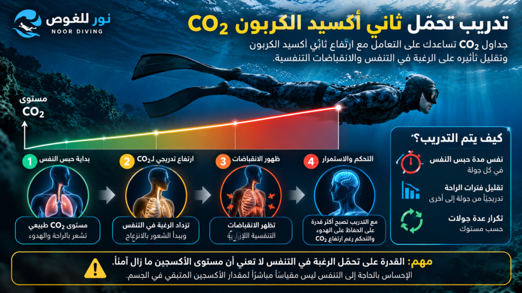 تدريب تحمّل ثاني أكسيد الكربون CO₂ لزيادة مدة حبس النفس والتحكم في الانقباضات