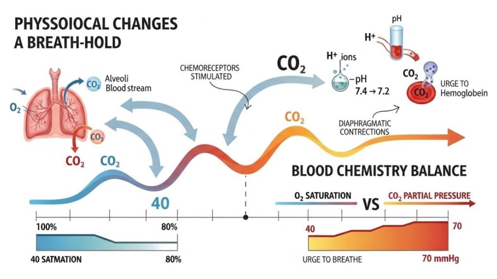 رسم توضيحي لارتفاع نسبة ثاني أكسيد الكربون أثناء حبس النفس