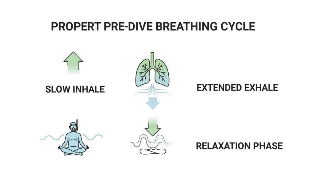 رسم يوضح دورة التنفس الصحيحة قبل الغوص الحر