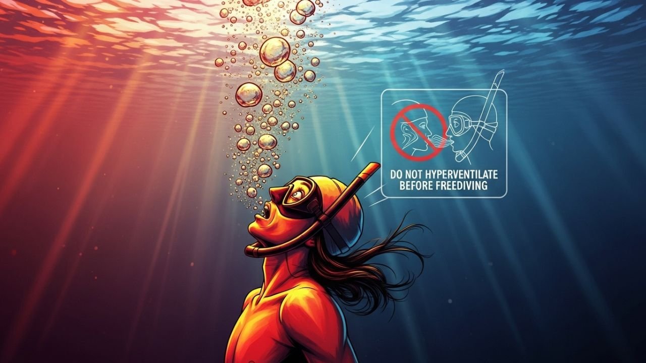 غواص حر يحبس أنفاسه تحت الماء في لقطة واقعية تعبر عن نقص الأكسجين