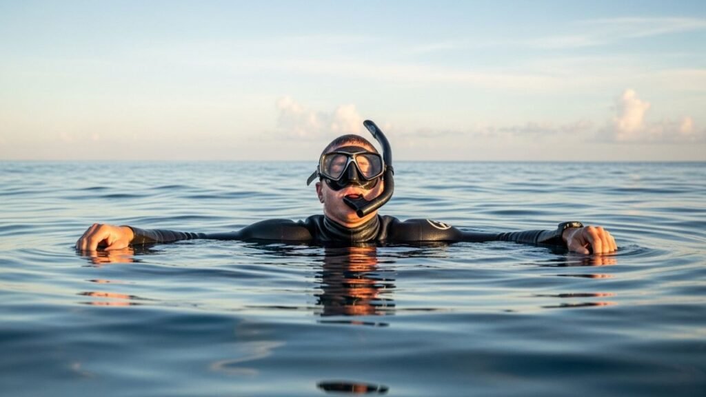 غواص حر يظهر عليه الدوار والتنميل كأعراض أولية لفرط التهوية قبل الغوص