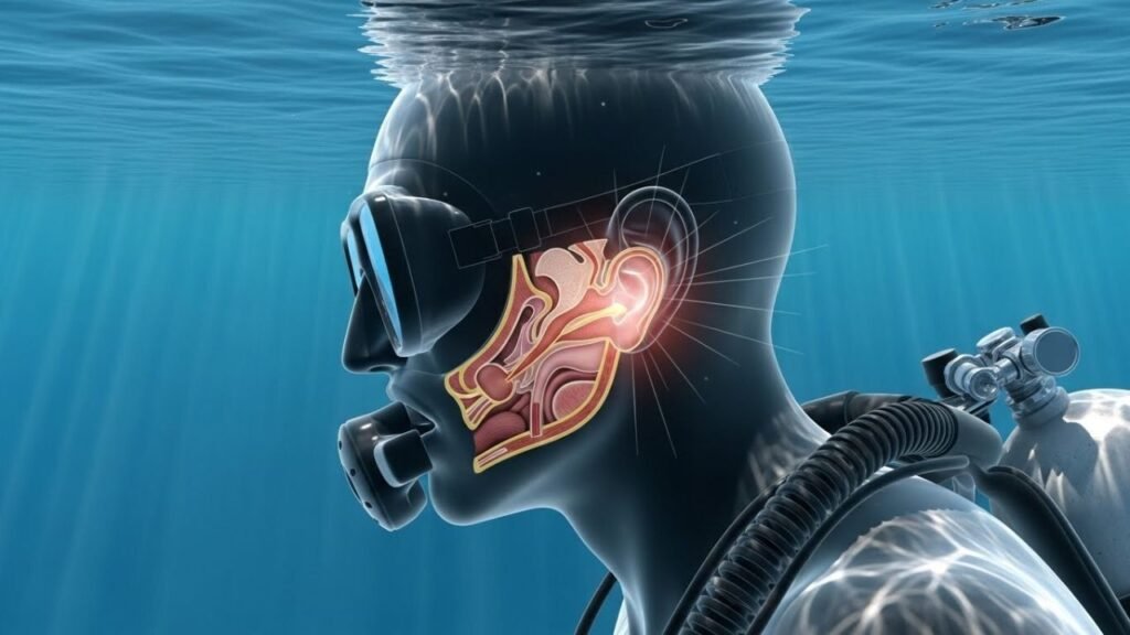 توضيح طبي لإصابة باروتروما الأذن الوسطى لدى الغواصين