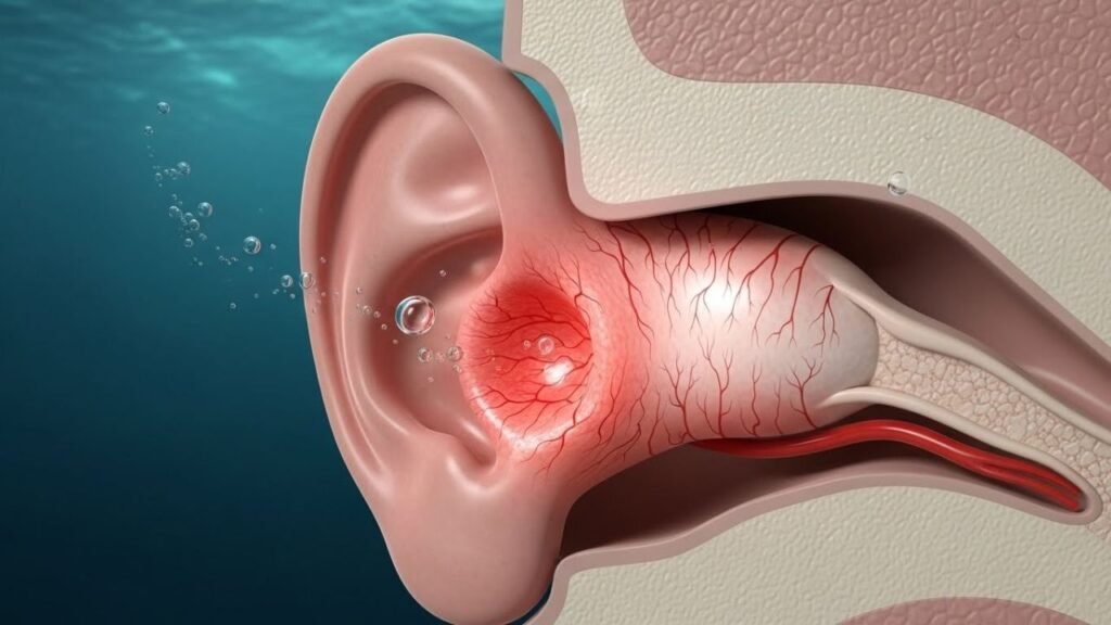 رسم طبي يوضح إصابة باروتروما الأذن الناتجة عن الغوص