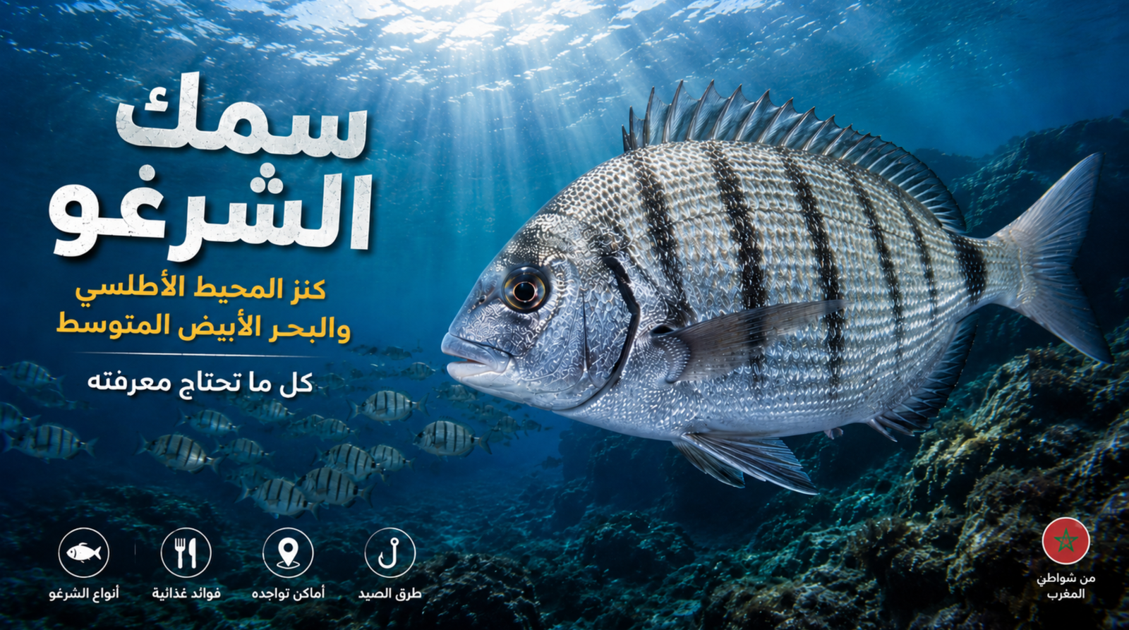 سمك الشرغو الضخم تحت الماء في المحيط الأطلسي والبحر الأبيض المتوسط بأسلوب وثائقي واقعي