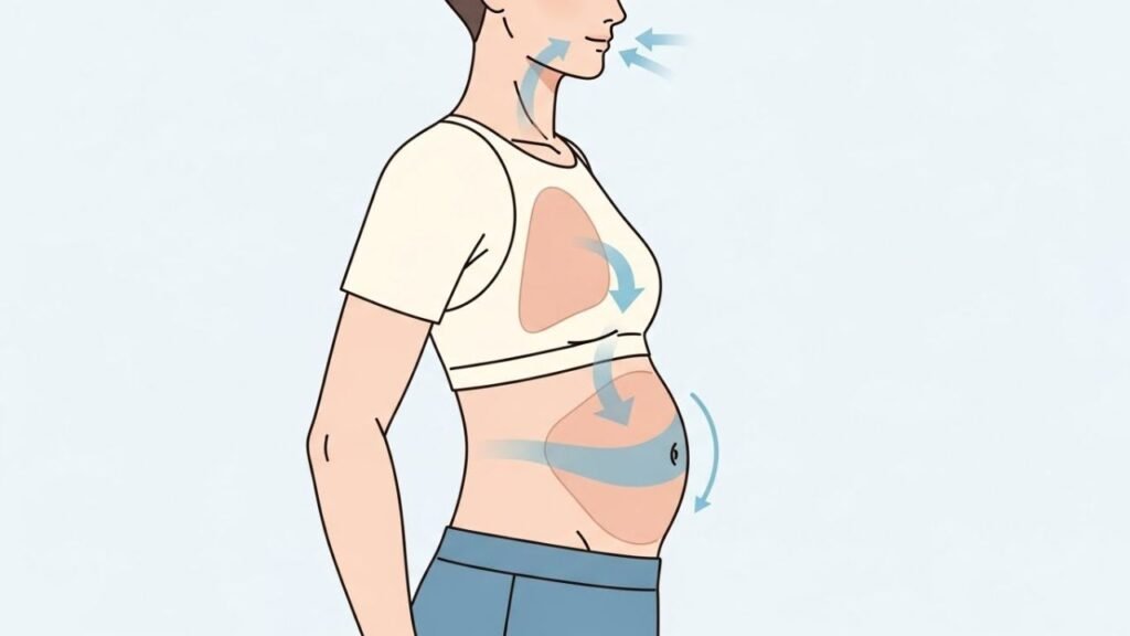 صورة توضيحية تظهر تمدد البطن أثناء المرحلة الأولى من بناء الموجة التنفسية