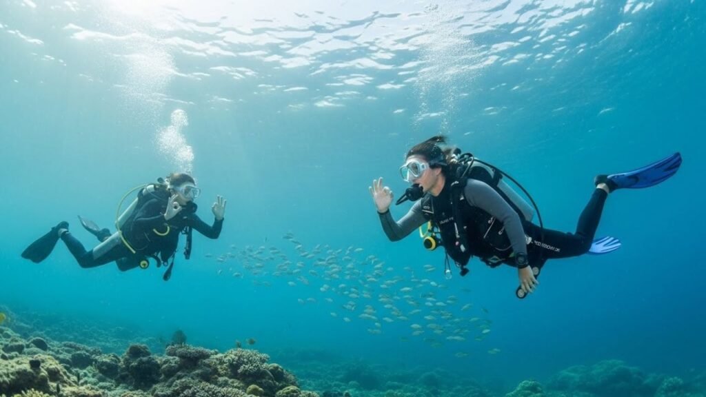 غواصان يطبّقان قواعد السلامة أثناء الغوص