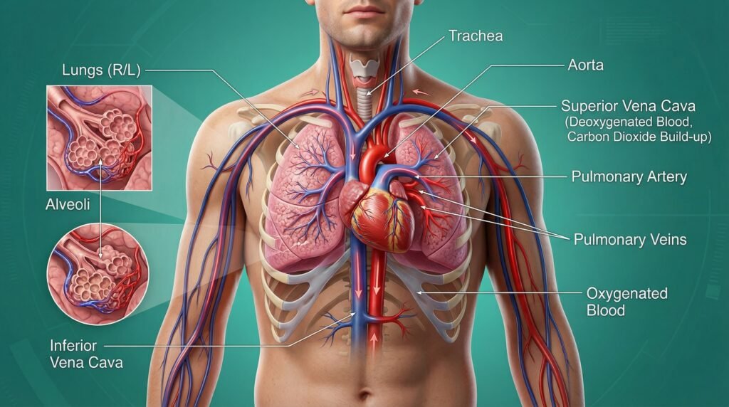 تصور طبي يوضح تأثير ثاني أكسيد الكربون على الجسم أثناء حبس النفس
