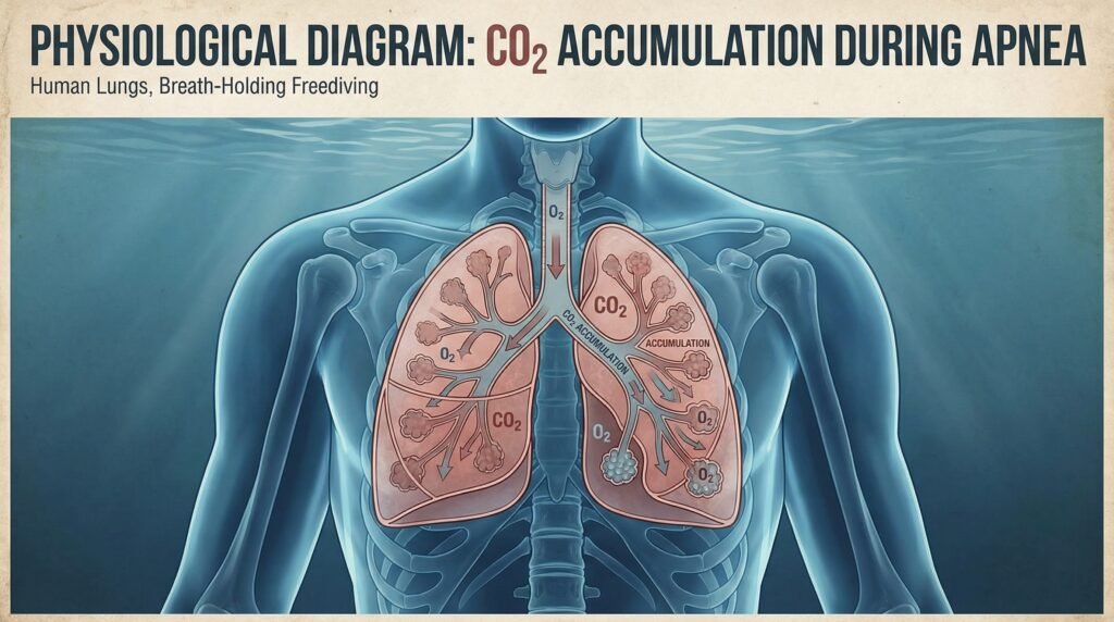 رسم توضيحي يشرح تراكم ثاني أكسيد الكربون أثناء حبس النفس