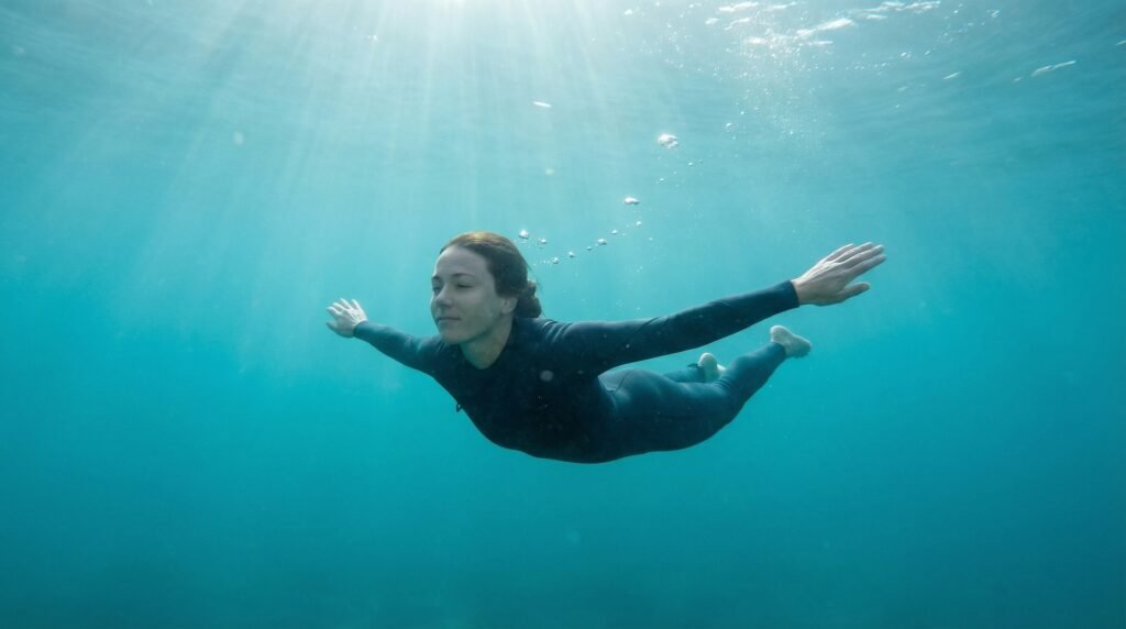 سباح يتحكم في تنفسه بهدوء داخل الماء