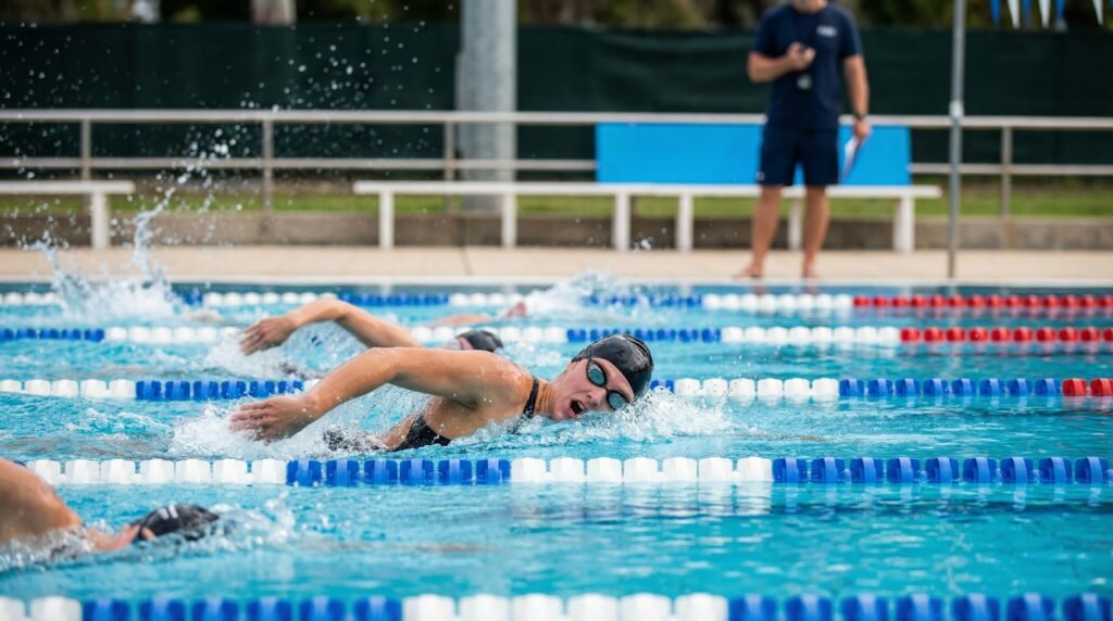 سباح يتدرب على التنفس المنتظم لزيادة التحمل في السباحة