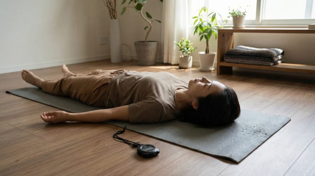 شخص يمارس تمرين حبس النفس في المنزل بطريقة هادئة