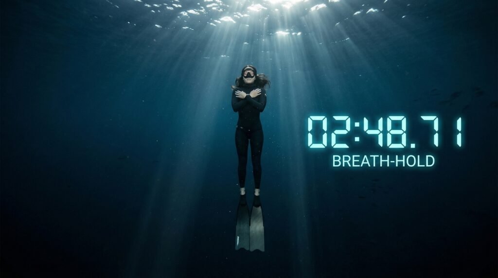 غواص حر ثابت تحت الماء يرمز لزيادة مدة حبس النفس