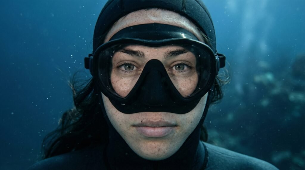 غواص حر يتدرب على تمارين CO2 تحت الماء بهدوء