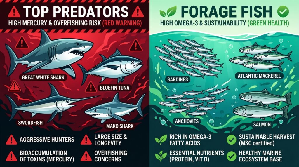 مقارنة بين الأسماك عالية الزئبق والمنخفضة الزئبق