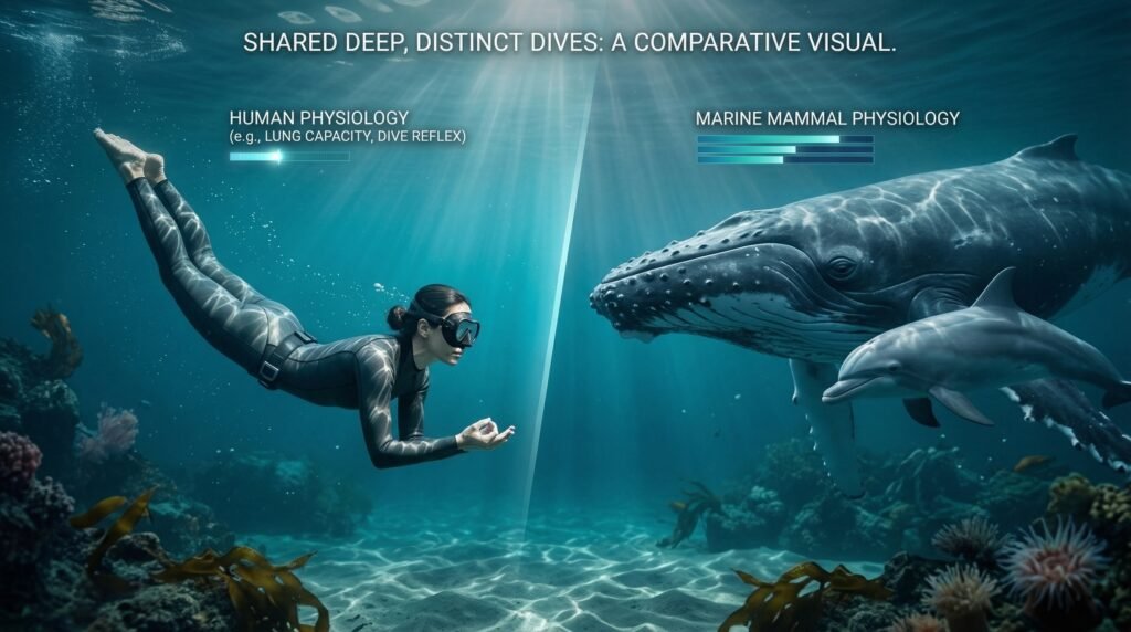 مقارنة بين الإنسان والدلافين والحيتان في القدرة على حبس النفس