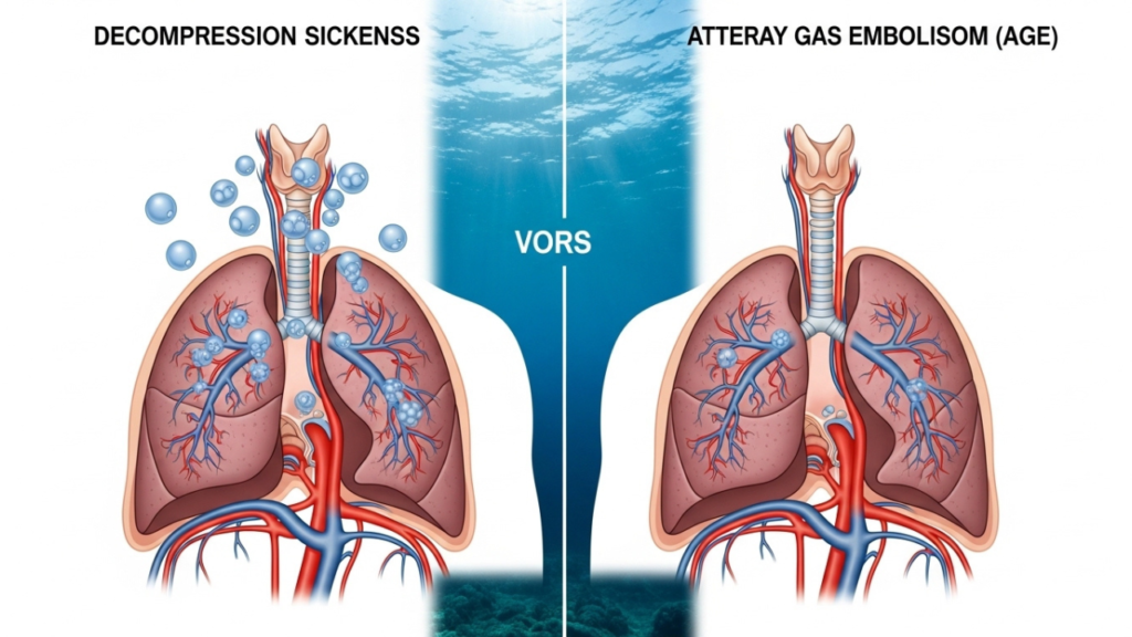 "مقارنة علمية بين مرض تخفيف الضغط وانسداد الهواء لدى الغواصين"