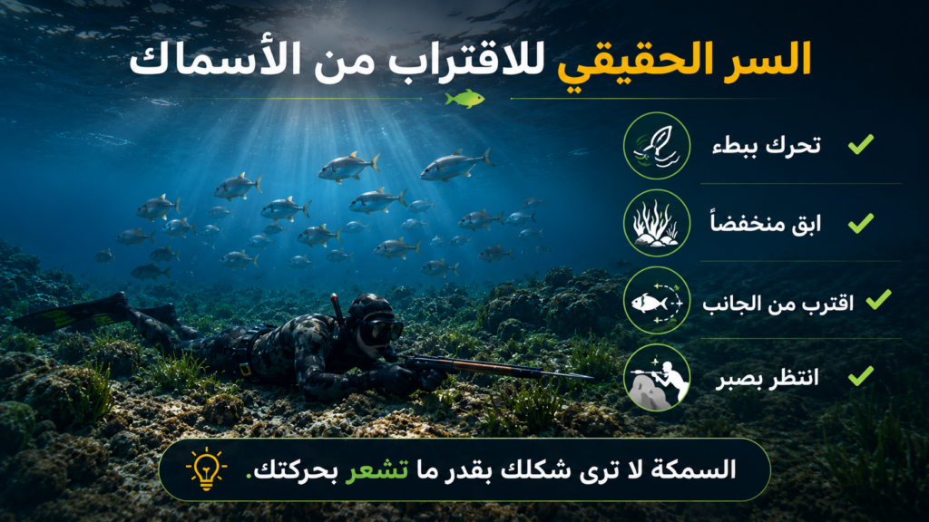 السر الحقيقي للاقتراب من الأسماك تحت الماء: إنفوغرافيك يوضح أهم السلوكيات التي تساعد الصياد على الاقتراب من الأسماك دون إخافتها، مثل الحركة البطيئة، البقاء قريبًا من القاع، والاعتماد على الصبر بدل المطاردة.