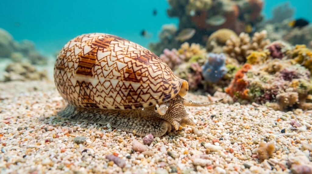 حلزون مخروط البحر السام على الرمال البحرية