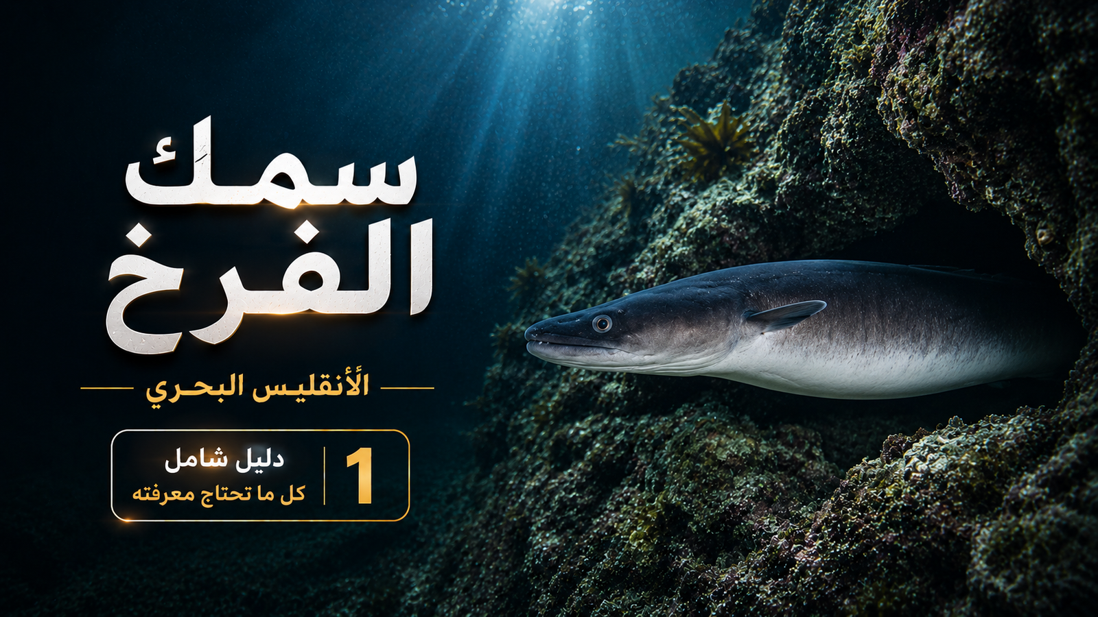 سمك الفرخ أو الصنور الأنقليس البحري Le Congre يخرج من بين الصخور في مشهد سينمائي احترافي داخل أعماق البحر بالمغرب