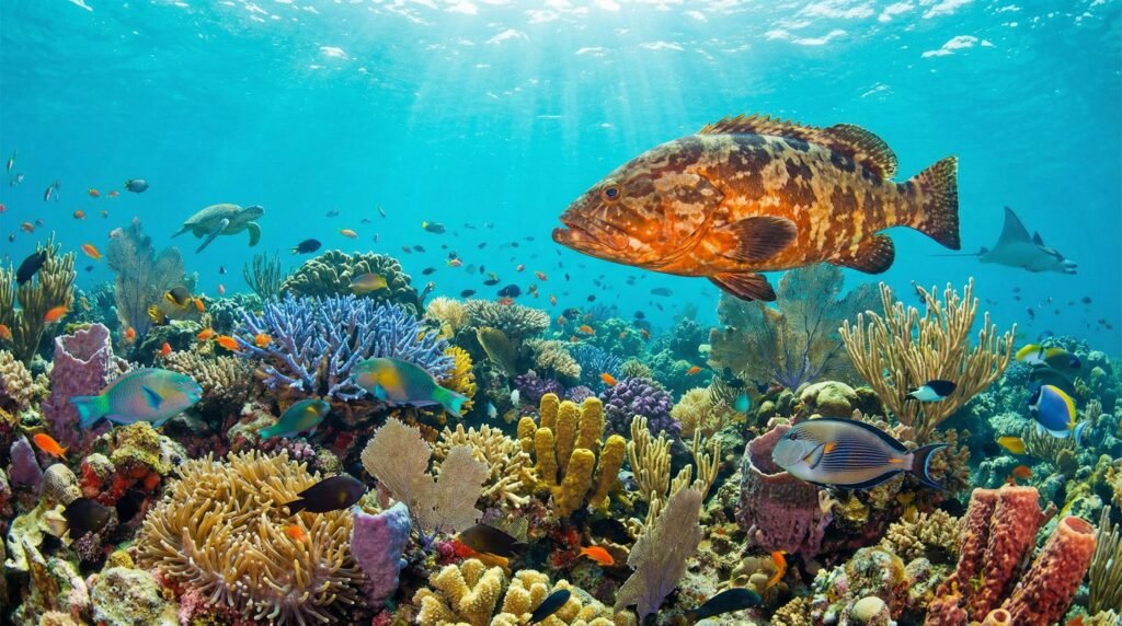 سمك الهامور الطازج في سوق الأسماك