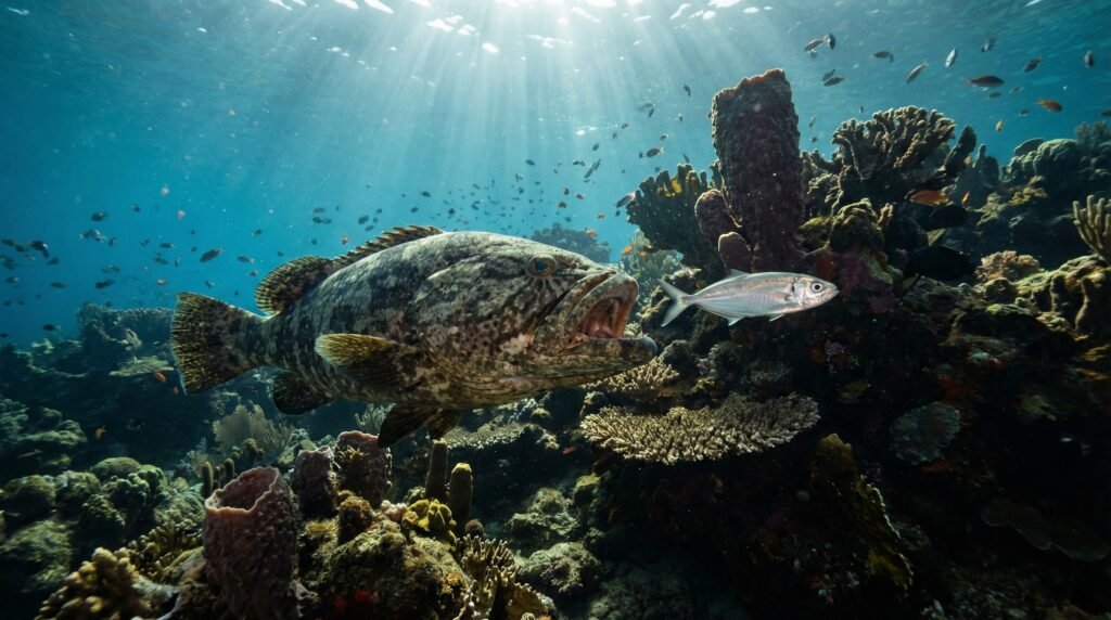 سمك الهامور يصطاد فريسته