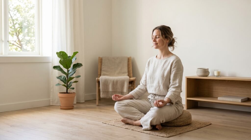 شخص يمارس تمارين التنفس اليومية في المنزل