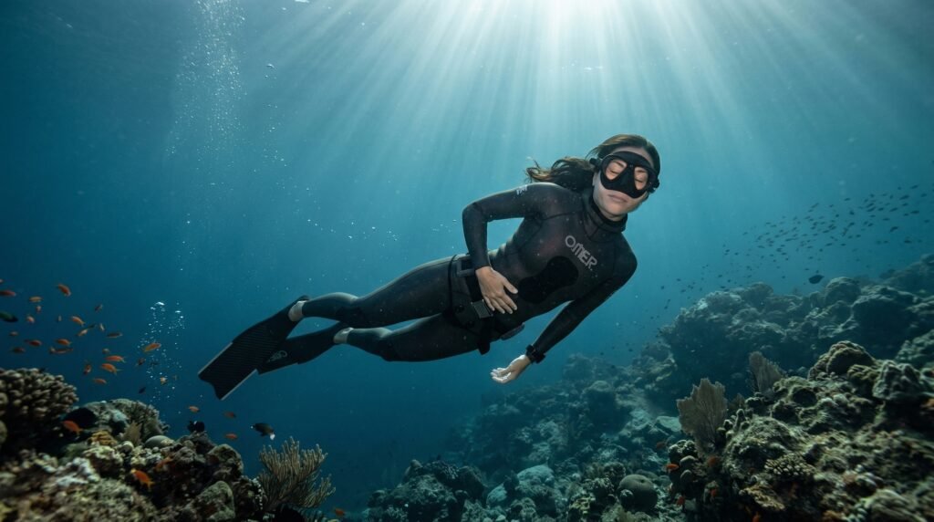 غواص حر يبدأ الشعور بانقباضات الحجاب الحاجز أثناء حبس النفس