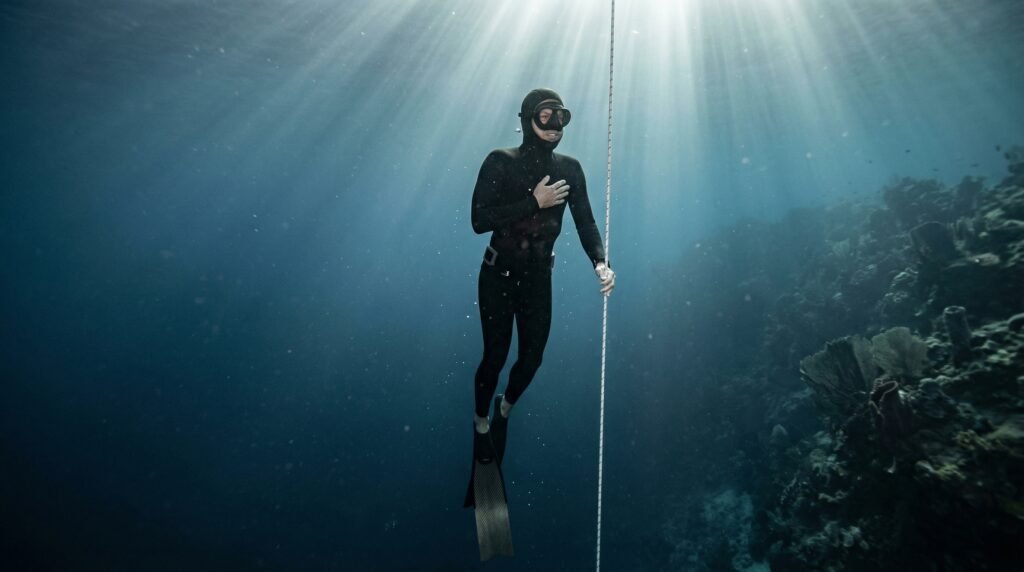 غواص حر يعاني من انقباضات قوية أثناء حبس النفس