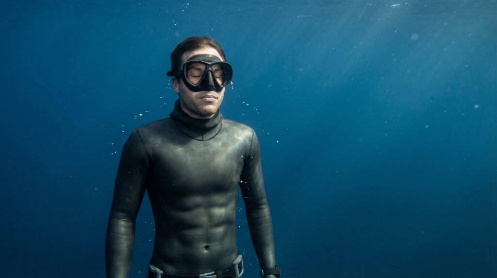 غواص فريدايفينغ يسيطر على انقباضات حبس النفس تحت الماء