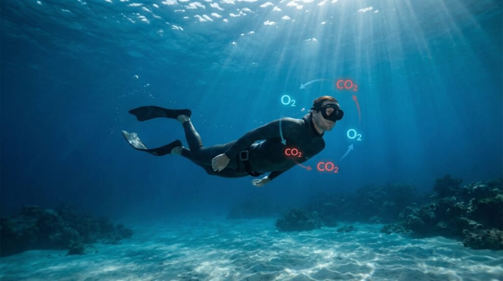 غواص يحبس أنفاسه بكل أريحية تحت الماء