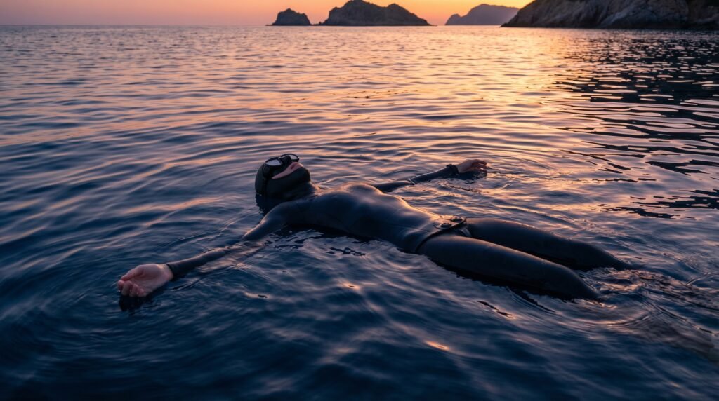 غواص يستعد لحبس النفس على سطح الماء مع تنفس هادئ