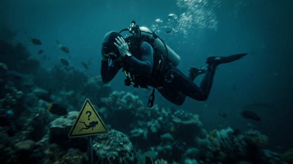 غواص يعاني من ألم الأذن بسبب النزول السريع دون معادلة الضغط