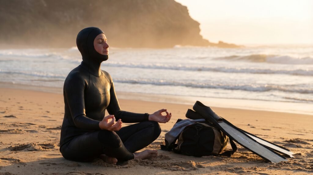 غواص يمارس تمارين التنفس العميق قبل الغوص