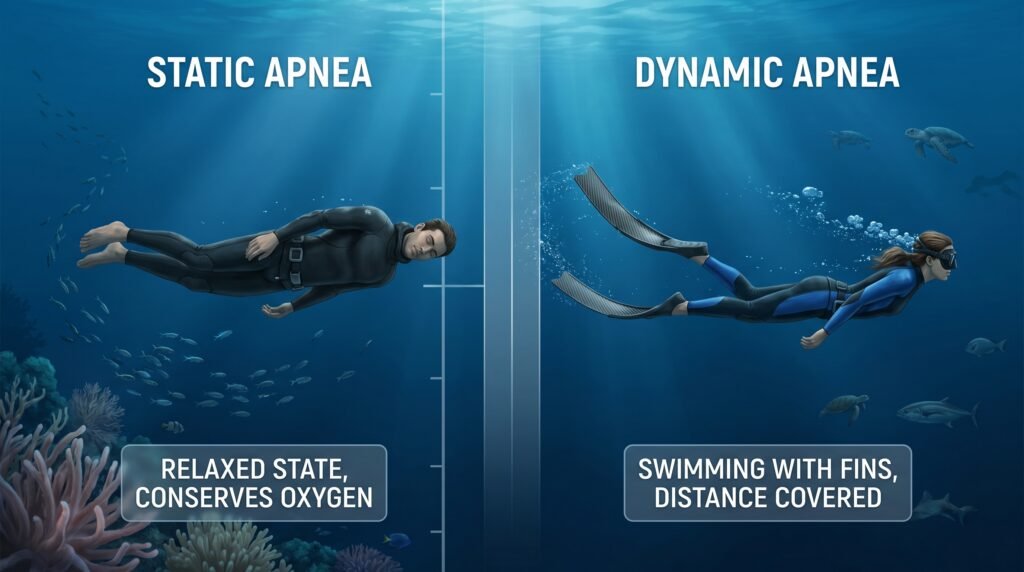مقارنة بصرية بين حبس النفس الساكن والحركي في الغوص الحر
