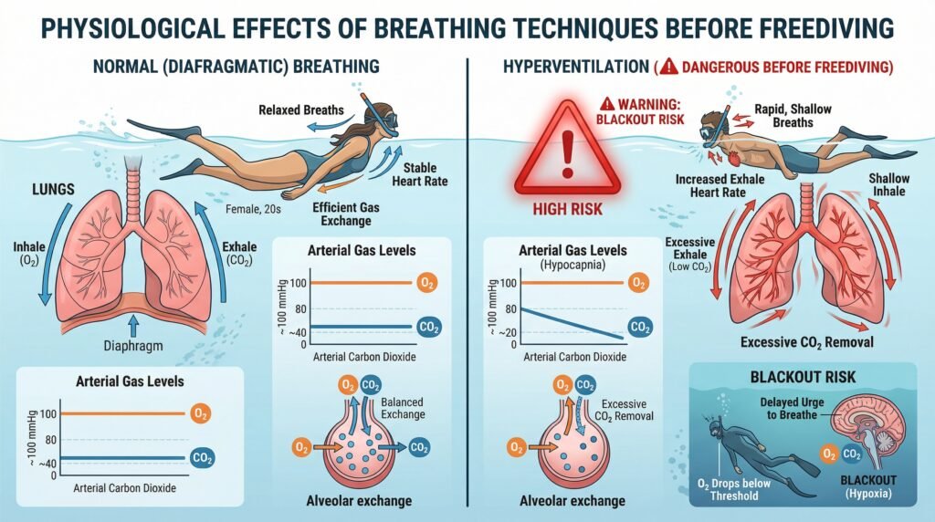 مقارنة توضح مخاطر فرط التنفس قبل الغوص الحر