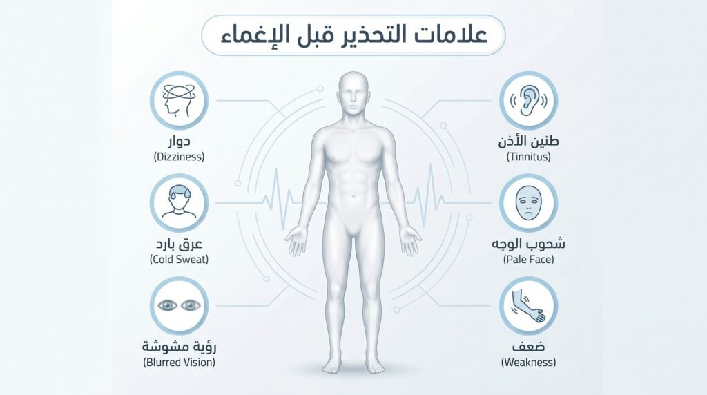 إنفوجرافيك طبي يوضح أبرز العلامات التحذيرية قبل الإغماء
