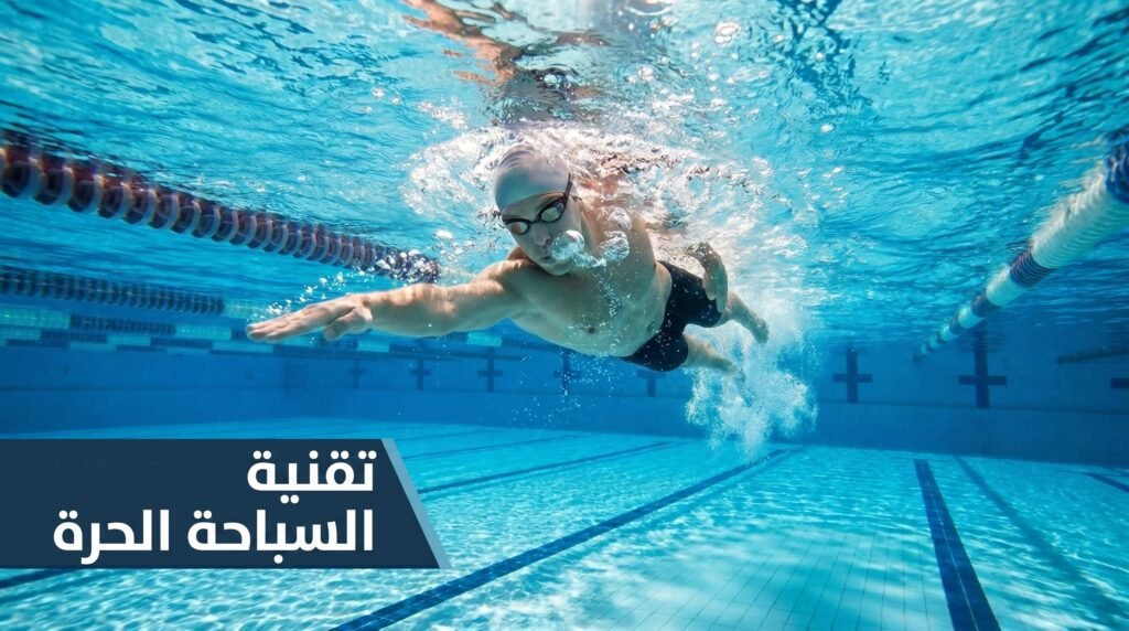 سباح يطبق طريقة التنفس الصحيحة أثناء السباحة الحرة