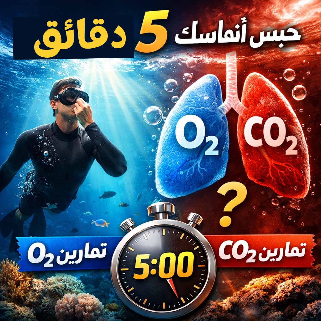ما الفرق بين تمارين O₂ و CO₂؟ الدليل الكامل لزيادة مدة حبس النفس في الغوص الحر والصيد تحت الماء
